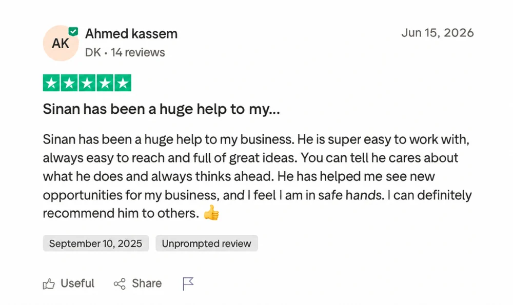 Trustpilot review from Ahmed Kassem