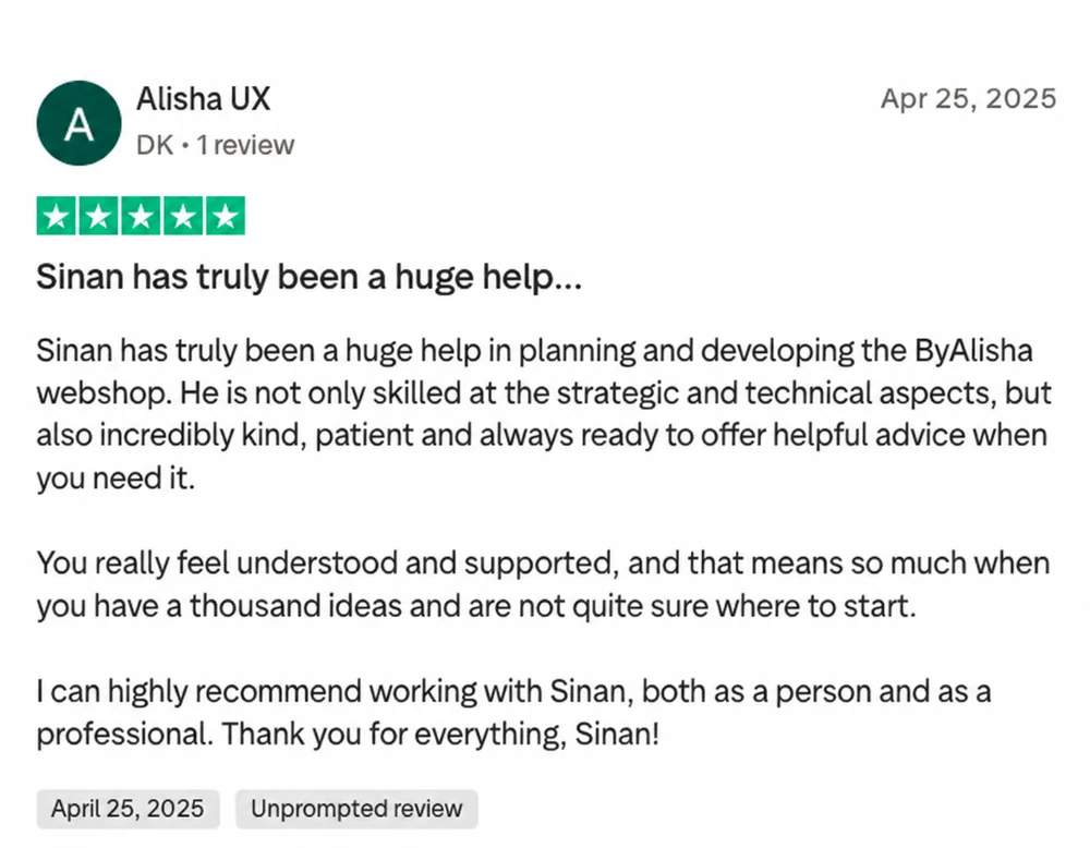 Trustpilot review from Alisha