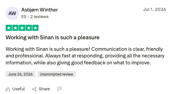 Trustpilot review from Asbjorn Winther