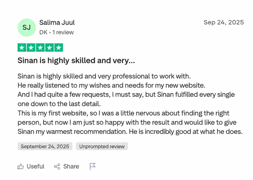 Trustpilot review from Salima Juul